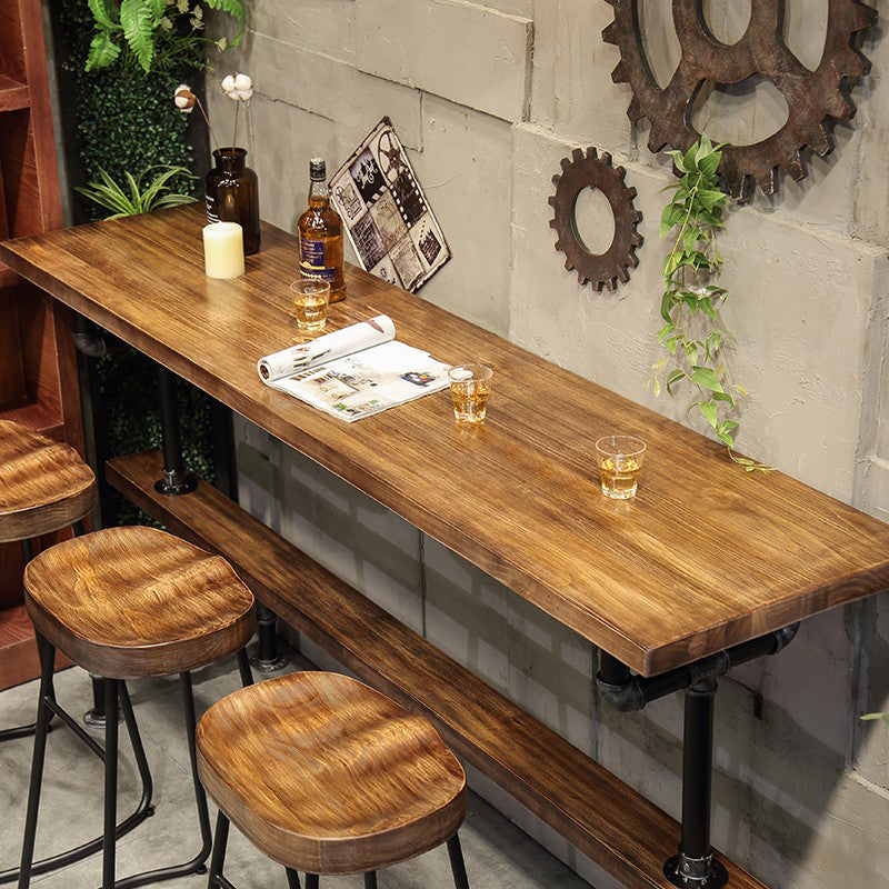 Rectangle Pine Wood Top Bar Table Industrial Bar Table with Trestle Base