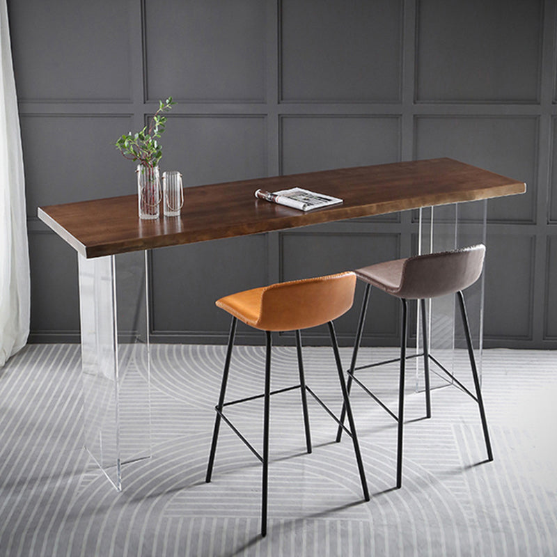 Ash Wood Bar-height Table with Acrylic Base Modern Rectangle Pub Table