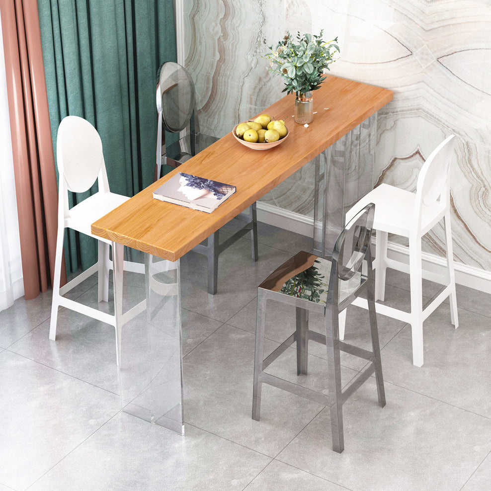 Ash Wood Bar-height Table with Acrylic Base Modern Rectangle Pub Table