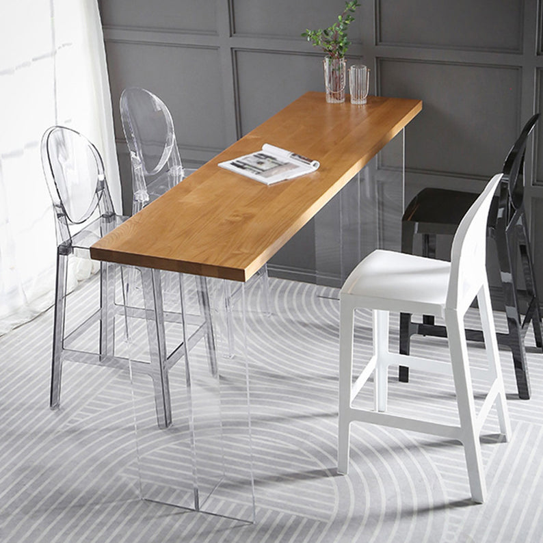 Ash Wood Bar-height Table with Acrylic Base Modern Rectangle Pub Table