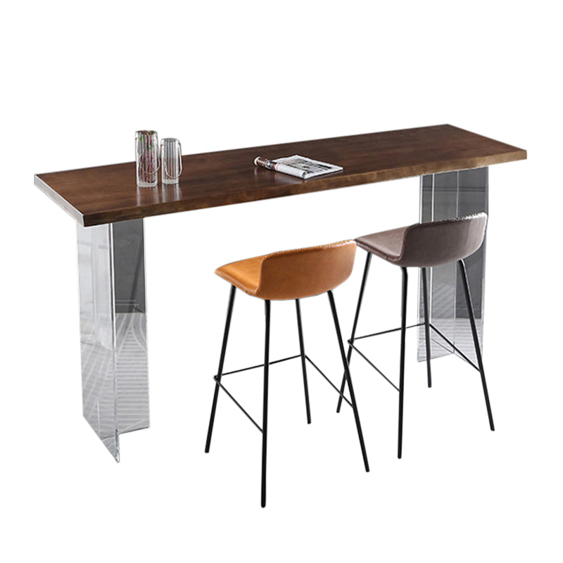 Ash Wood Bar-height Table with Acrylic Base Modern Rectangle Pub Table