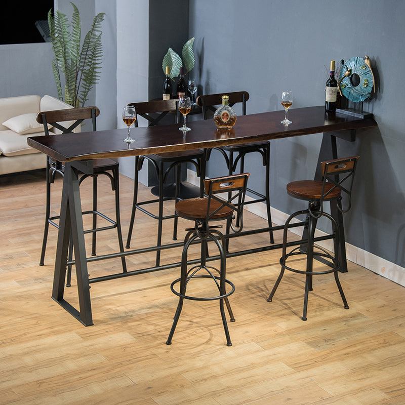 Rectangle Pine Wood Top Bar Table Modern Bar Table with Trestle Base in Black