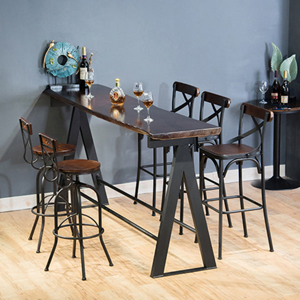 Rectangle Pine Wood Top Bar Table Modern Bar Table with Trestle Base in Black