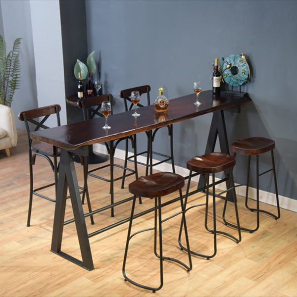 Rectangle Pine Wood Top Bar Table Modern Bar Table with Trestle Base in Black