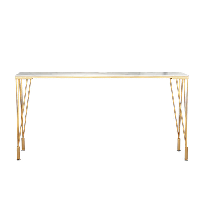 Indoor Rectangle Cocktail Bar Table White Marble and Metal Bistro Bar Table