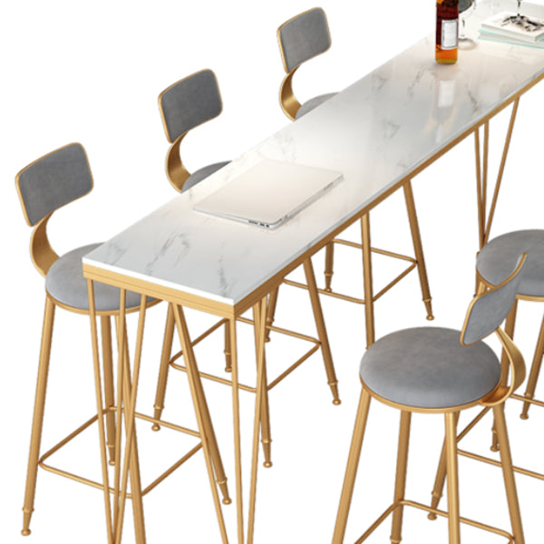 Indoor Rectangle Cocktail Bar Table White Marble and Metal Bistro Bar Table