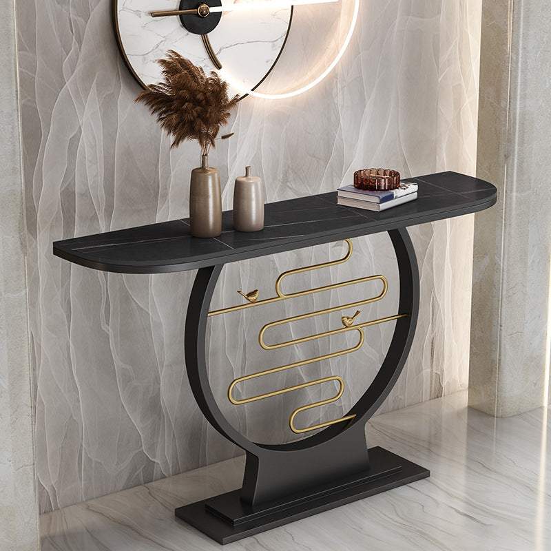 Modern & Contemporary Stone Console Sofa Table Half Moon Iron End Table for Hall