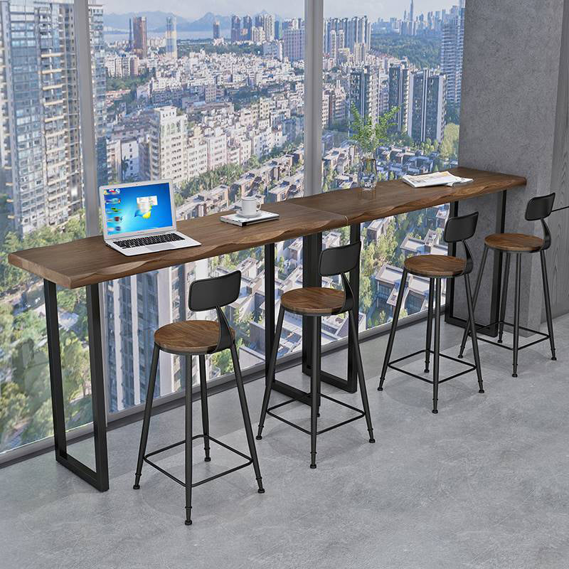Modern 1/3 Pieces Bar Table Set Rectangle Pine Wood Counter Table with Stools for Balcony