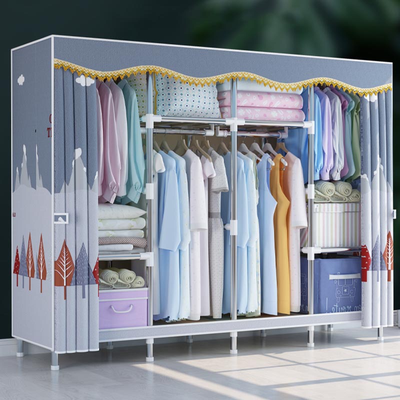 Contemporary Style Wardrobe Metal Clothes Rail Included Wardrobe Closet