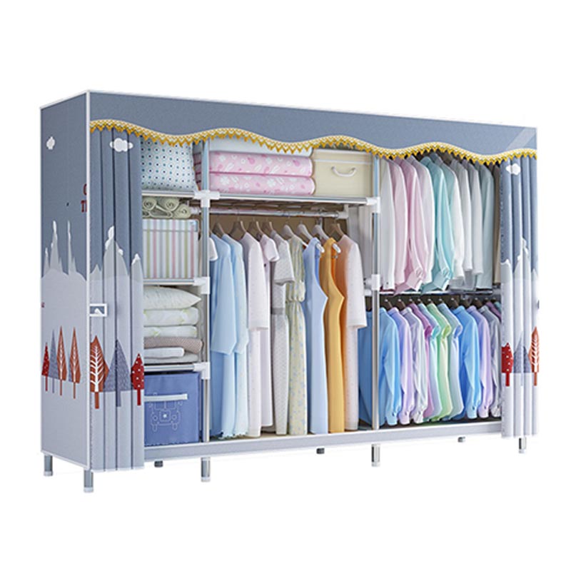 Contemporary Style Wardrobe Metal Clothes Rail Included Wardrobe Closet