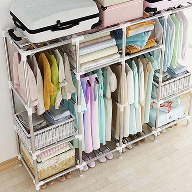 Contemporary Style Wardrobe Metal Clothes Rail Included Wardrobe Closet