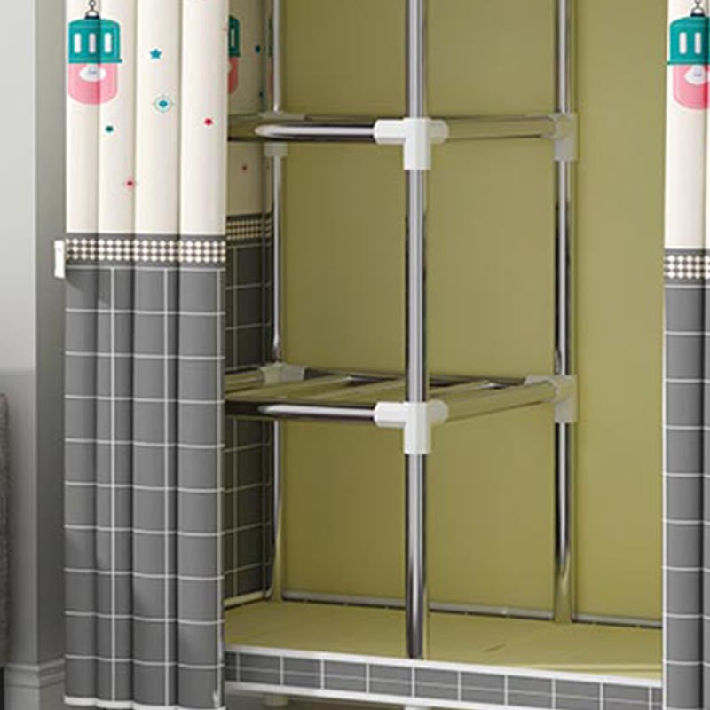 Contemporary Style Wardrobe Metal Clothes Rail Included Wardrobe Closet