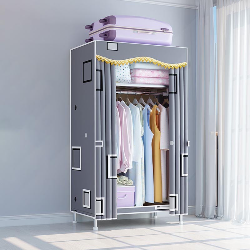 Contemporary Style Wardrobe Metal Clothes Rail Included Wardrobe Closet