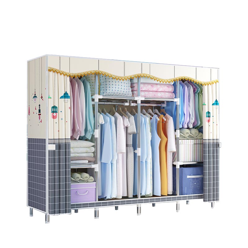 Contemporary Style Wardrobe Metal Clothes Rail Included Wardrobe Closet