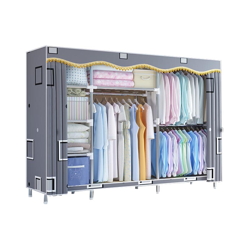 Contemporary Style Wardrobe Metal Clothes Rail Included Wardrobe Closet