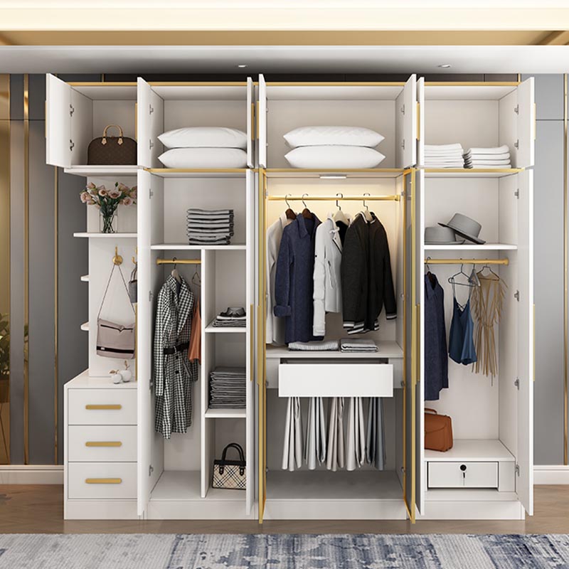 Contemporary Style Wardrobe Wooden Cloth Rod Included Wardrobe Closet for Bedroom