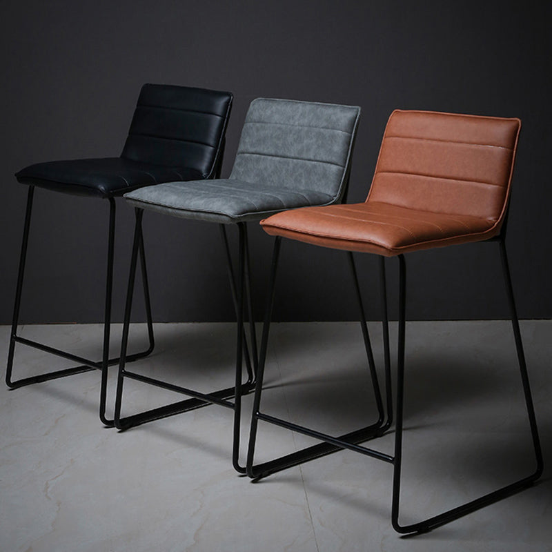 Scandinavian Black Iron Base Barstool Fabric and Faux Leather Bar Stools