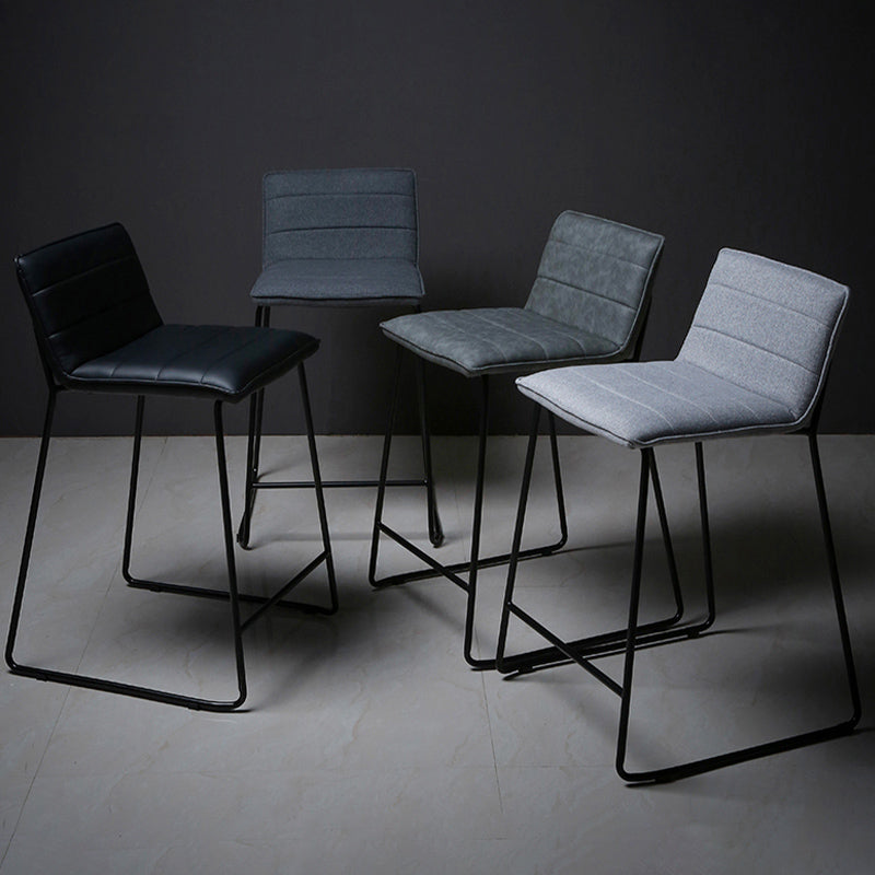 Scandinavian Black Iron Base Barstool Fabric and Faux Leather Bar Stools