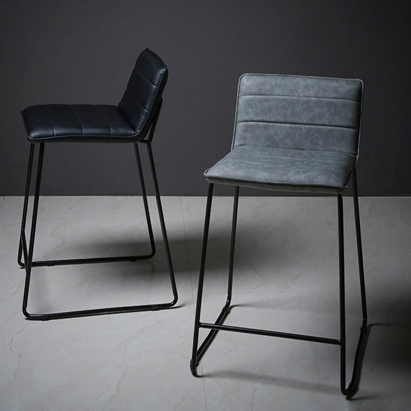 Scandinavian Black Iron Base Barstool Fabric and Faux Leather Bar Stools