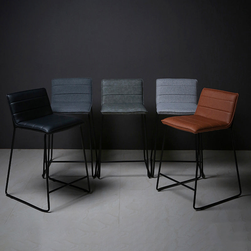 Scandinavian Black Iron Base Barstool Fabric and Faux Leather Bar Stools