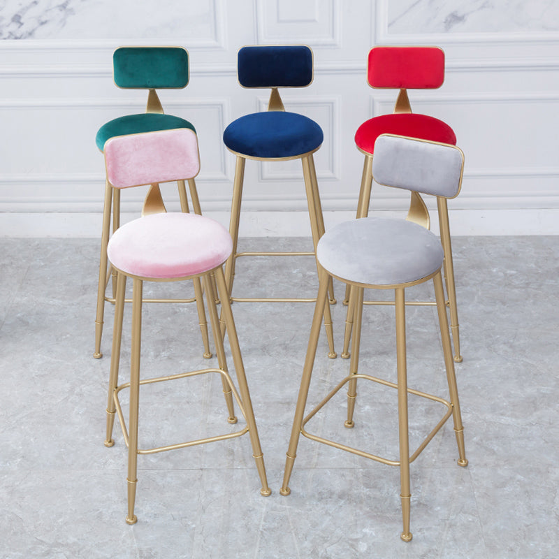 Scandinavian Footrest Bar Stools Fabric Round Seat Barstool with 4 Gold Iron Legs