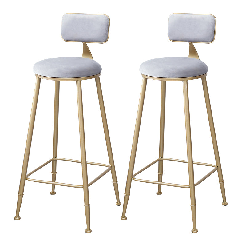 Scandinavian Footrest Bar Stools Fabric Round Seat Barstool with 4 Gold Iron Legs