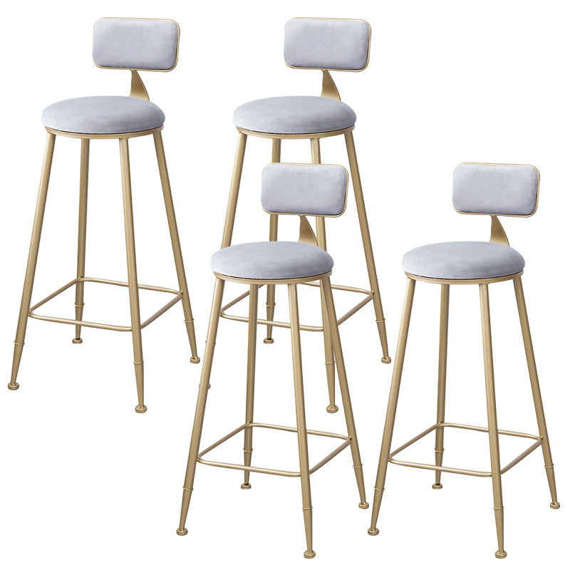 Scandinavian Footrest Bar Stools Fabric Round Seat Barstool with 4 Gold Iron Legs
