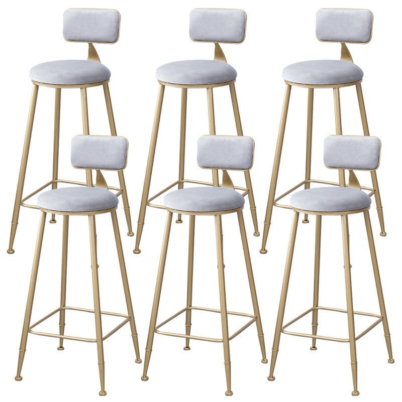 Scandinavian Footrest Bar Stools Fabric Round Seat Barstool with 4 Gold Iron Legs