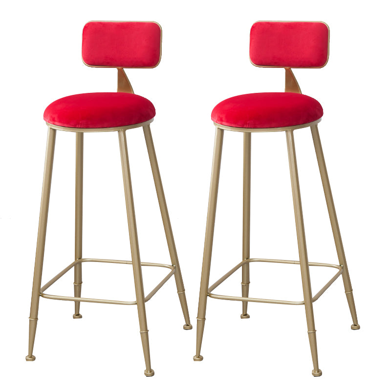 Scandinavian Footrest Bar Stools Fabric Round Seat Barstool with 4 Gold Iron Legs