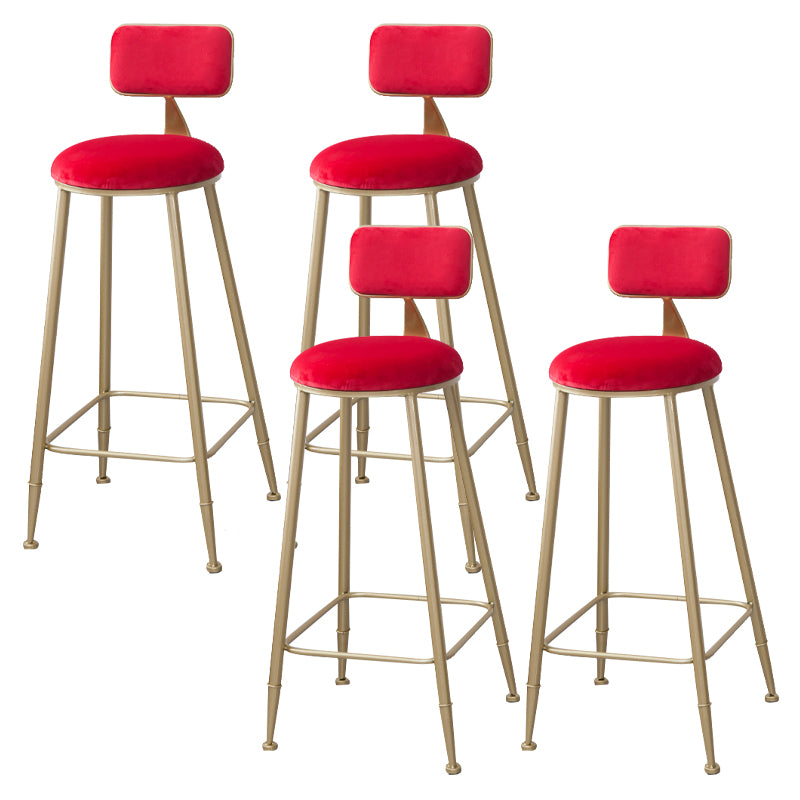 Scandinavian Footrest Bar Stools Fabric Round Seat Barstool with 4 Gold Iron Legs