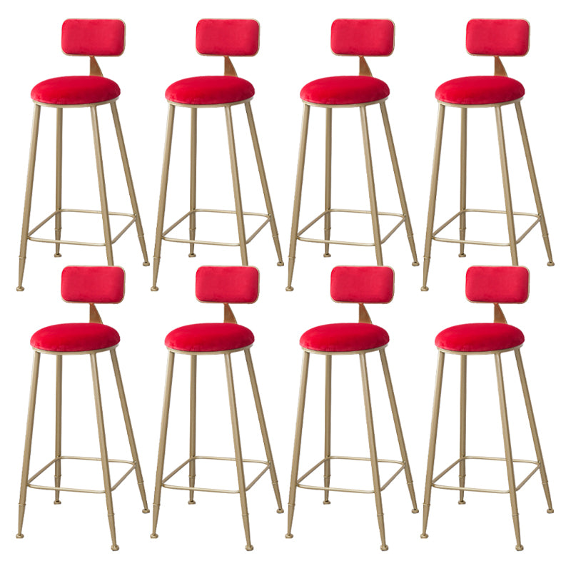 Scandinavian Footrest Bar Stools Fabric Round Seat Barstool with 4 Gold Iron Legs