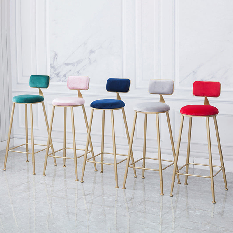 Scandinavian Footrest Bar Stools Fabric Round Seat Barstool with 4 Gold Iron Legs