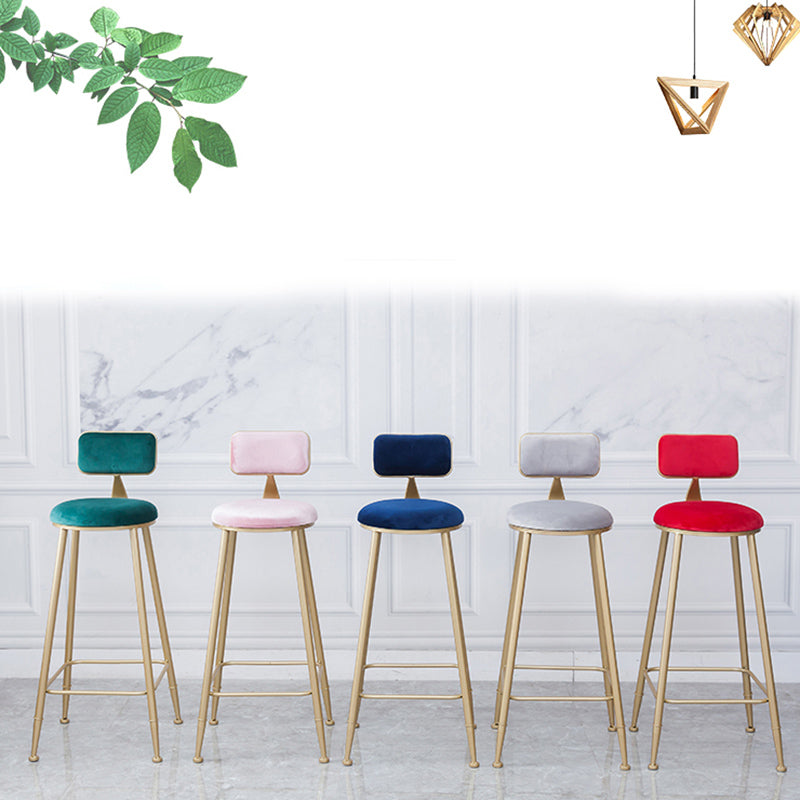 Scandinavian Footrest Bar Stools Fabric Round Seat Barstool with 4 Gold Iron Legs