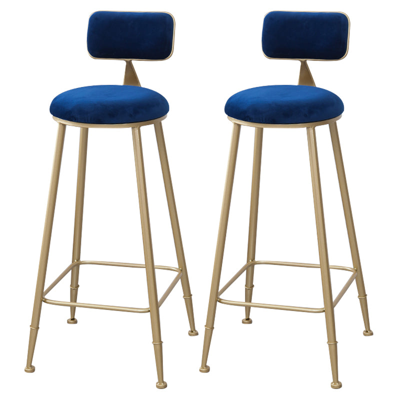 Scandinavian Footrest Bar Stools Fabric Round Seat Barstool with 4 Gold Iron Legs