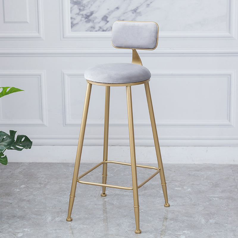 Scandinavian Footrest Bar Stools Fabric Round Seat Barstool with 4 Gold Iron Legs