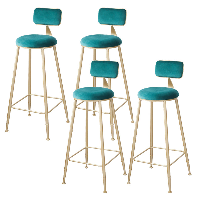 Scandinavian Footrest Bar Stools Fabric Round Seat Barstool with 4 Gold Iron Legs