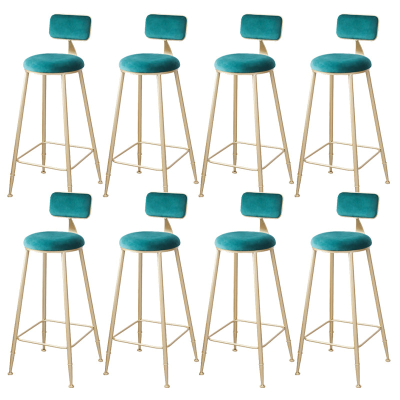 Scandinavian Footrest Bar Stools Fabric Round Seat Barstool with 4 Gold Iron Legs