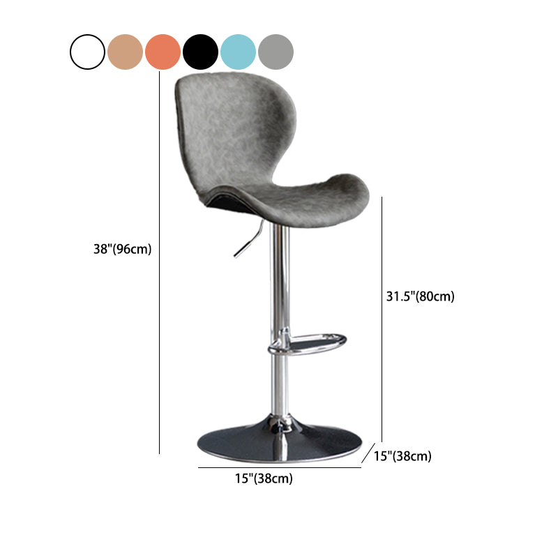 Scandinavian Metal Barstool Low Back Leather Barstools in Matte Finish for Indoor