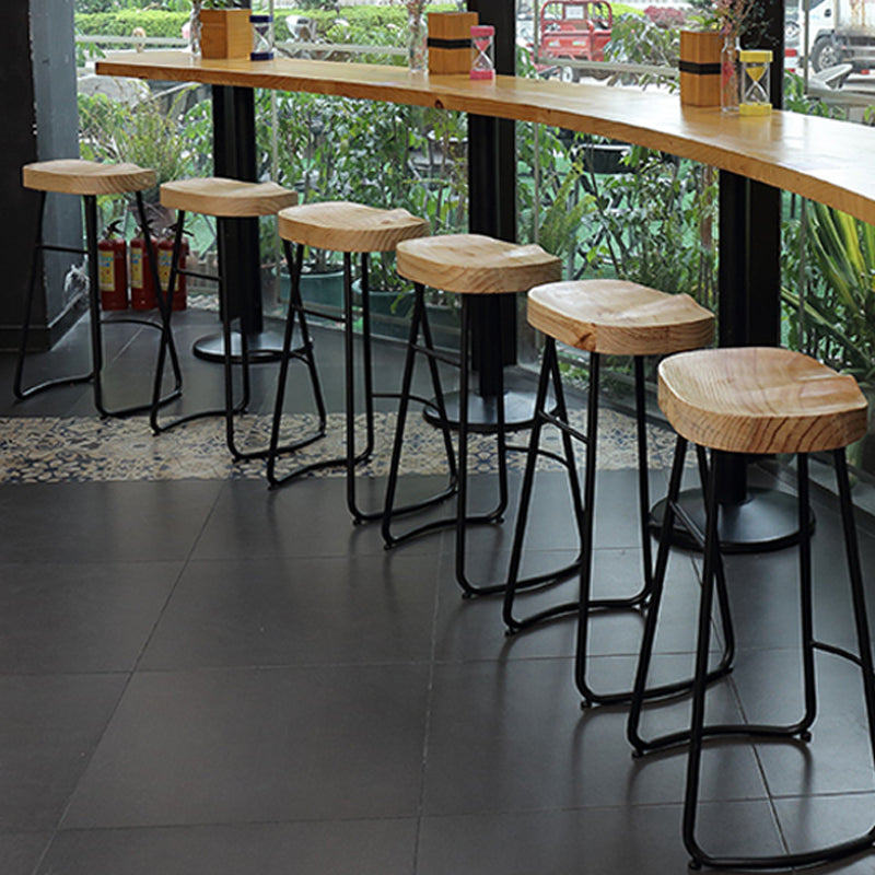 Industrial Saddle Seat Counter and Bar Stool Wood and Metal Backless Bar Stool