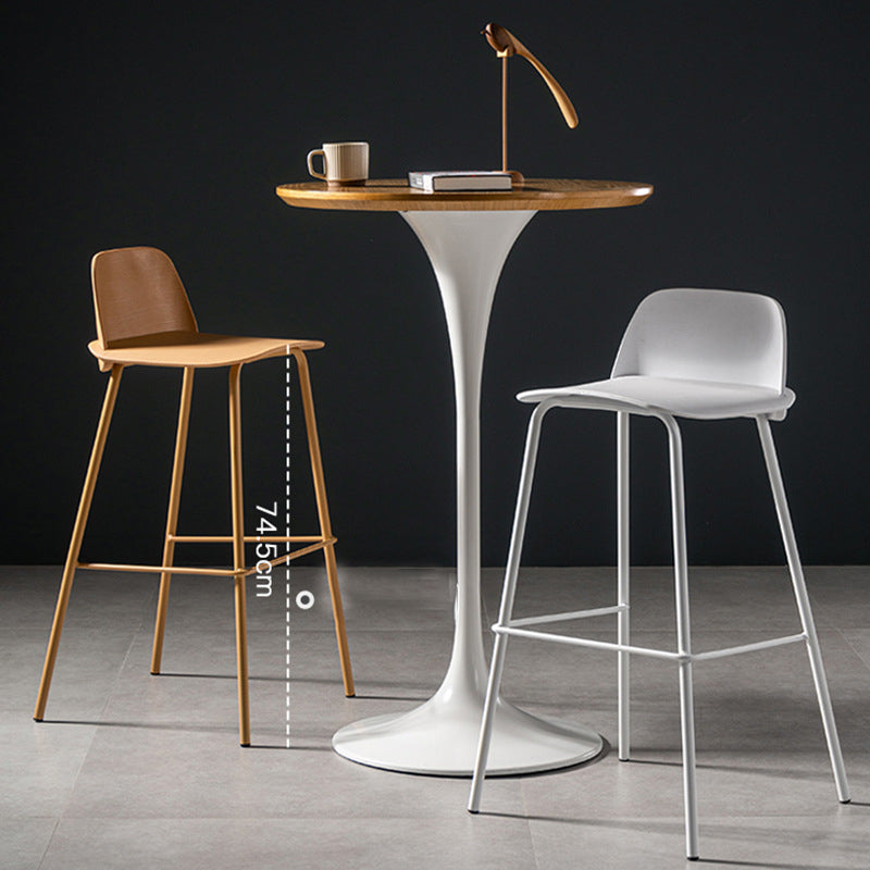 Scandinavian Plastic Bar Stools Low Back Armless Barstool with 4 Iron Legs