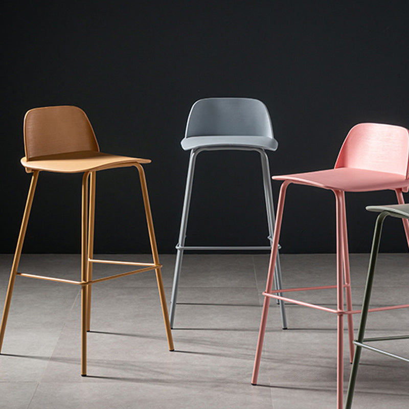 Scandinavian Plastic Bar Stools Low Back Armless Barstool with 4 Iron Legs