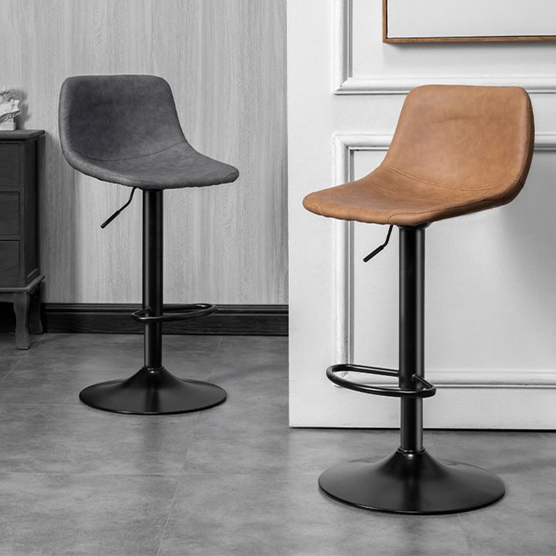 Scandinavian Metal Barstool Adjustable Low Back Faux Leather Barstools in Matte Finish