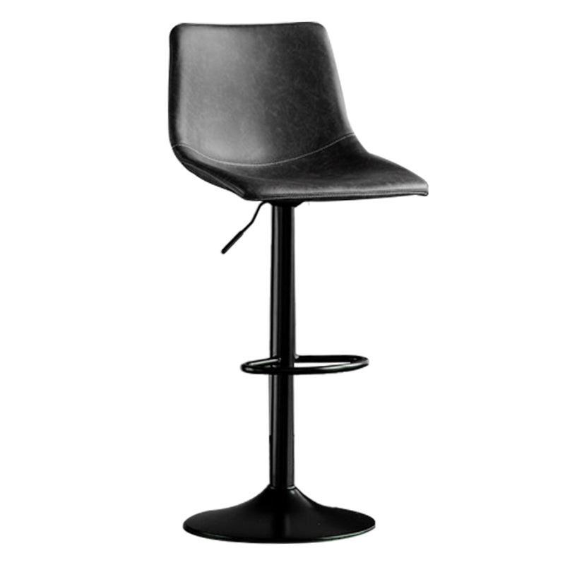Scandinavian Metal Barstool Adjustable Low Back Faux Leather Barstools in Matte Finish