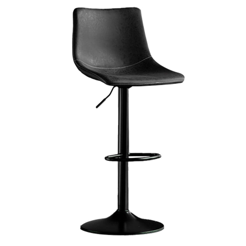Scandinavian Metal Barstool Adjustable Low Back Faux Leather Barstools in Matte Finish