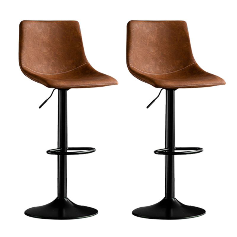 Scandinavian Metal Barstool Adjustable Low Back Faux Leather Barstools in Matte Finish