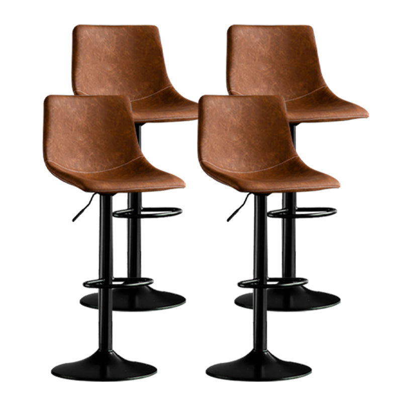 Scandinavian Metal Barstool Adjustable Low Back Faux Leather Barstools in Matte Finish