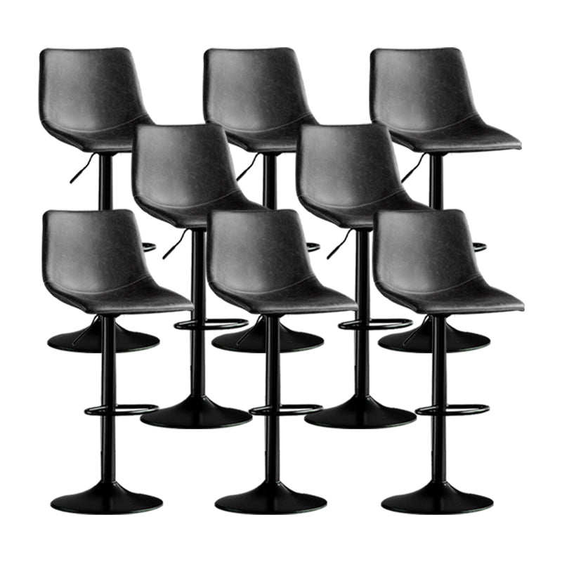 Scandinavian Metal Barstool Adjustable Low Back Faux Leather Barstools in Matte Finish