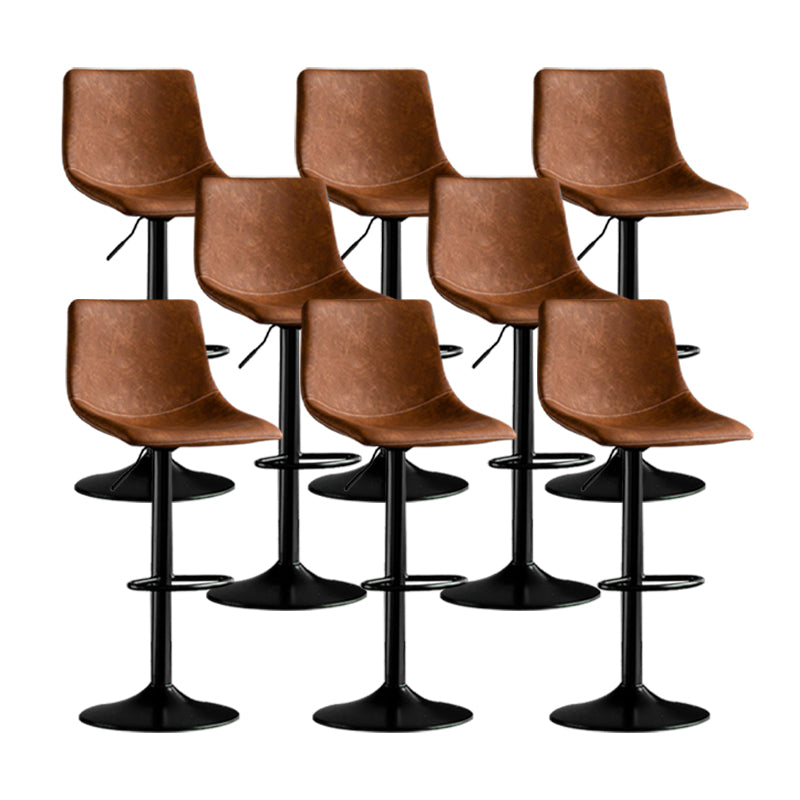 Scandinavian Metal Barstool Adjustable Low Back Faux Leather Barstools in Matte Finish
