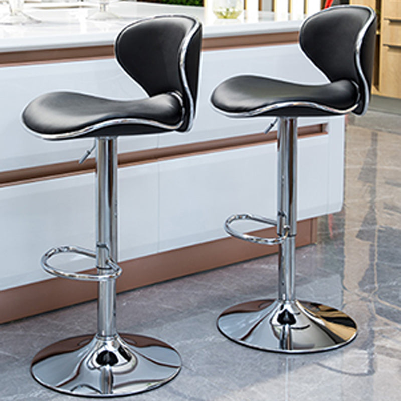 Scandinavian Metal Barstool Adjustable Low Back PU Leather Barstools in Matte Finish