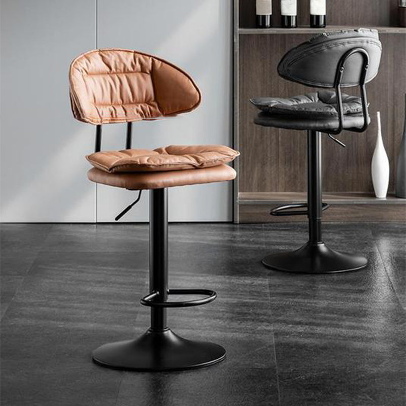 Scandinavian Metal Barstool Adjustable Low Back Leather Barstools in Matte Finish